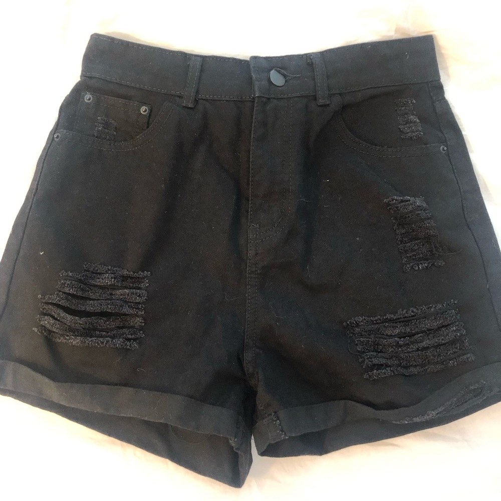 Black distressed high waisted shorts